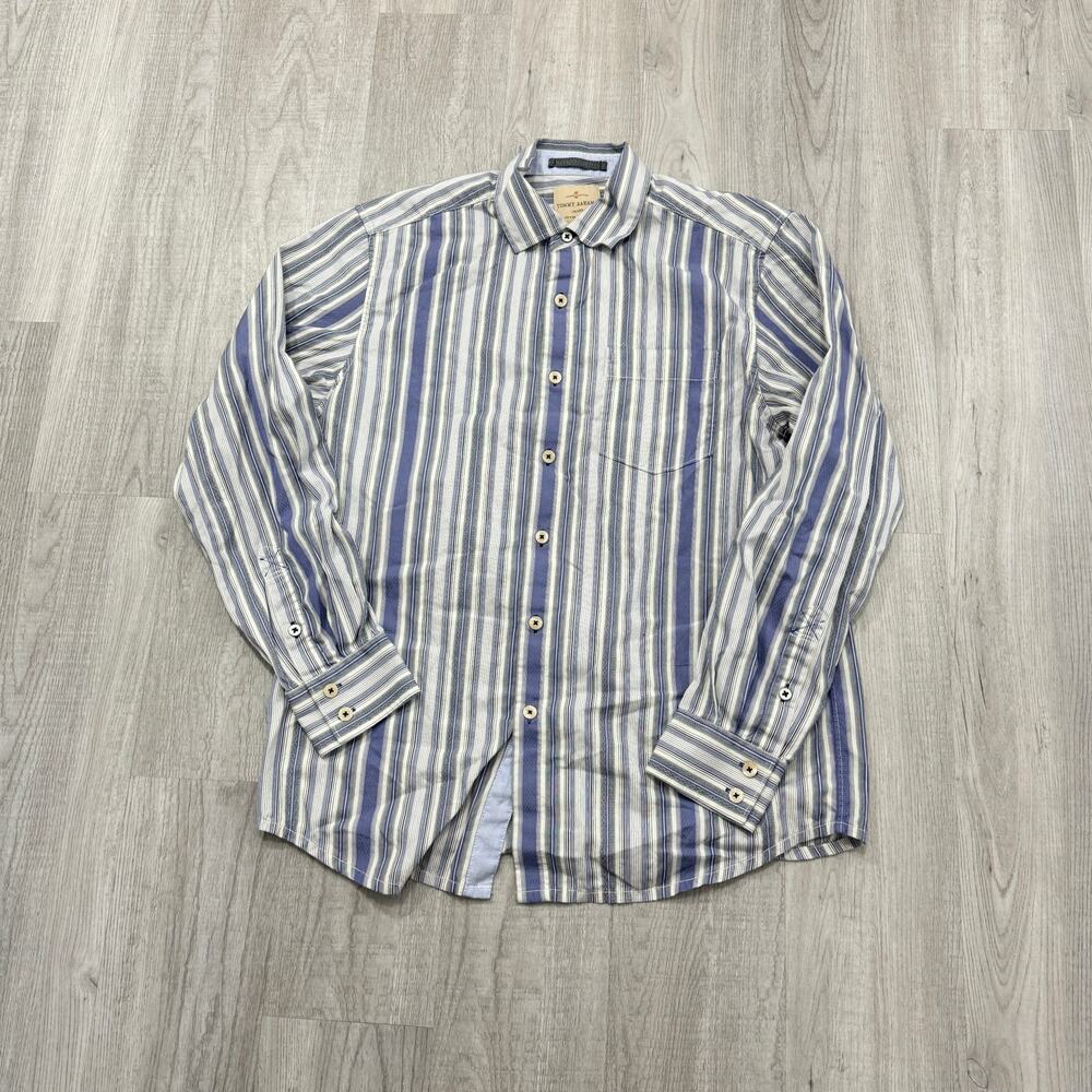 Tommy Bahama Jeans Shirt Men's Medium Blue White Gray Cotton Button Down